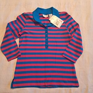 Liz Claiborne women's size Small pink & blue striped polo shirt, new